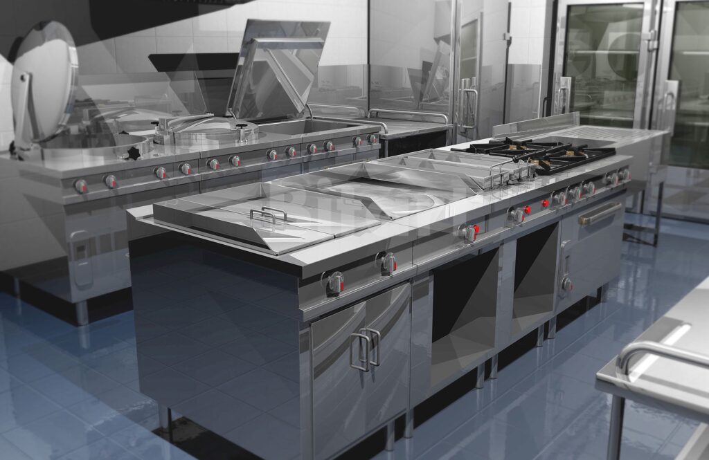 Modelado técnico 3D de mobiliario de cocina industrial