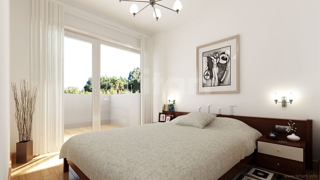 Visualización interior 3D de dormitorio de lujo