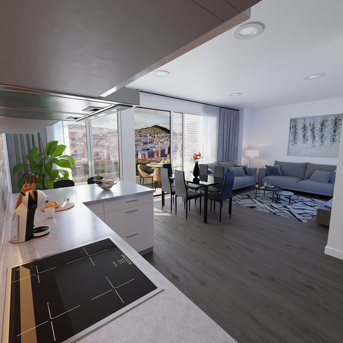 Render interiorista de salón contemporáneo